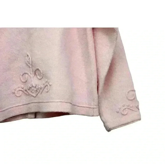 Coldwater Creek Cardigan Sweater Sz Medium 100% Wool Pink Embroidered Oversized - Picture 11 of 11